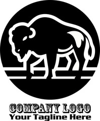 Buffalo Logo Bison icon silhouette with grunge texture. Buffalo silhouette isolated on white background. Vector illustration