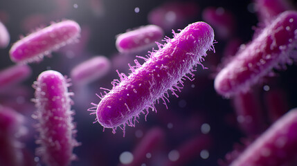 Legionnaires disease bacteria illustration. Colorful microscopic view of bacteria showcasing their unique shapes and structures in a dark background