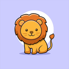 Adorable cartoon lion cub sitting happy and friendly