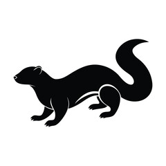 Black silhouette of a ferret or weasel with a bushy tail animal