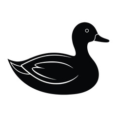 Black silhouette of a duck with white outline details on a white background bird