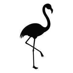Black silhouette of a flamingo standing on one leg with its head turned bird animal