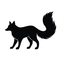 Black silhouette of a fox with a bushy tail on a white background animal 1