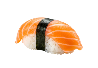 Close-up of a single salmon sushi piece.