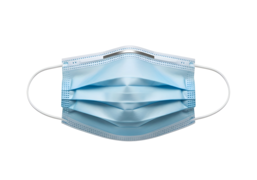 Light-blue protective face mask against a black background.