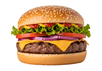 Close-up of a gourmet hamburger.