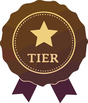 Brown and gold tier badge with star and ribbon signifies achievement, recognition, and high ranking status