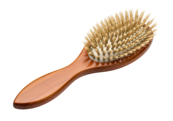Oval-shaped wooden hairbrush with natural bristles.