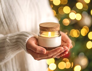 Person holding a lit candle