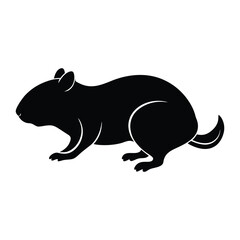 Black silhouette of a guinea pig with white highlights on white background rodent animal