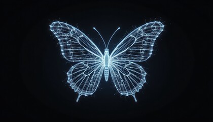 Digital Butterfly: A Glowing Wireframe Insect