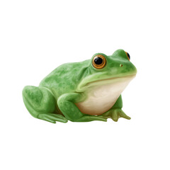 Obraz premium Green Frog: A captivating green frog, its bright eyes gleaming, sits poised and alert. Its smooth, verdant skin and a hint of curiosity in its gaze evoke feelings of serenity and vitality.