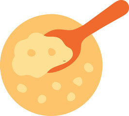 Delicious soup with a spoon illustration featuring vibrant colors and simple design elements