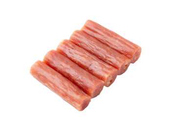 透明背景（png）に並んだドライソーセージ（カルパス）