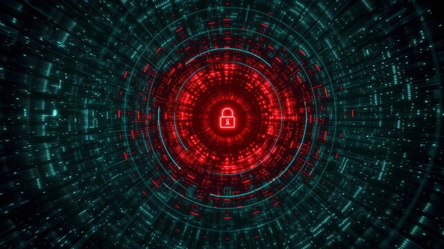 Vibrant Digital Security Lock Symbolizing Data Protection in Cloud Environment with Dynamic Network of Glowing Streams and DevSecOps Technology