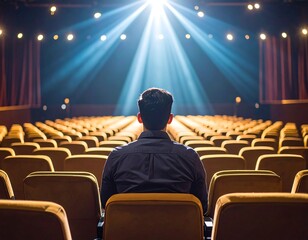 Person sitting alone in a dark theater
