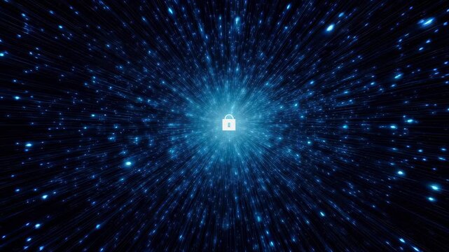 Vibrant Digital Space Showcases Secure Lock Symbol, Emphasizing Innovation in Cloud Environment and Data Security Through DevSecOps Technology