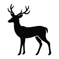 Black silhouette of a majestic stag with large antlers standing on a white background deer 2