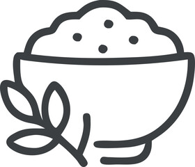 Bowl of rice with decorative leaves, simple and elegant outline design for culinary creativity