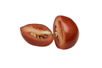 Freshly Cut Tomato: A vibrant, freshly cut tomato, showcasing its juicy interior and seeds, a symbol of healthy eating and culinary delight.