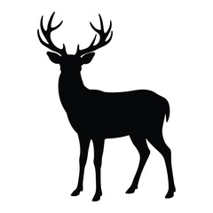 Black silhouette of a majestic stag with large antlers standing on a white background stag silhouette