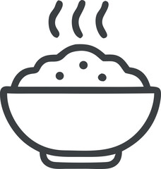 Steaming bowl of food icon illustration featuring rice or porridge with rising steam