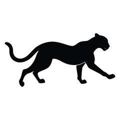 Black silhouette of a panther walking on a white background animal big cat