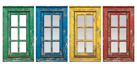 "Colorful Rustic Window Frames – Vintage Distressed Digital Art on Transparent Background"
"Weathered Multicolored Old Windows – Nostalgic Vintage Frames Digital Artwork PNG"