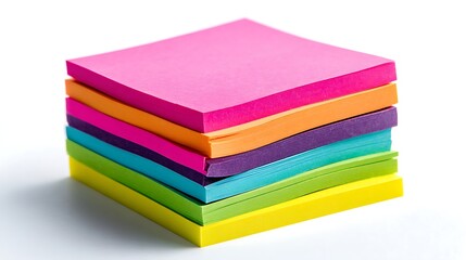 Fototapeta premium Colorful Stack of Square Sticky Notes on White Background, Office and School Supplies