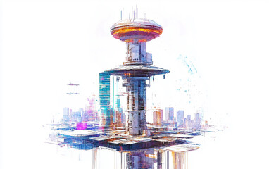 Vector artwork representing 5G technology with abstract elements and modern digital signals isolated on white background PNG