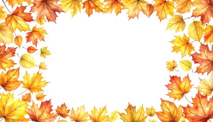 Obraz premium Exquisite frame composed of colorful autumn leaves in elegant watercolor style isolated on white