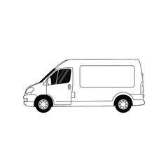 Line drawing of a large panel van, side profile view, showcasing its boxy design and wheels.