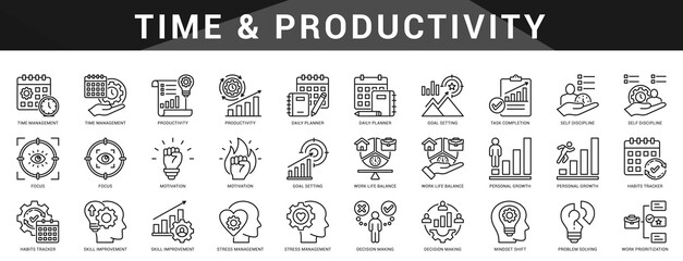 Productivity boosters including time management, habit tracking, and focus enhancing elements.  