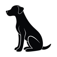 Black silhouette of a sitting dog with white outlines on a white background vector