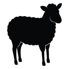 Black silhouette of a sheep standing on a white background animal livestock