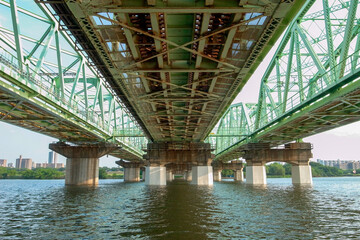 河にかかる大きな鉄の橋の下