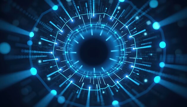 Abstract Blue Wireframe Connections Leading Into Dark Core