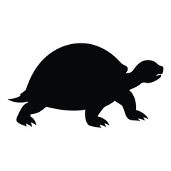 Black silhouette of a tortoise walking on a white background turtle