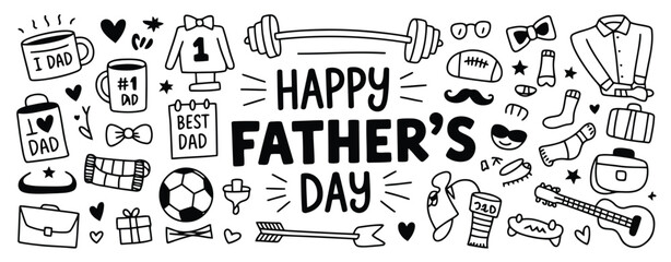Fatherhood celebration doodle art with masculine icons illustration