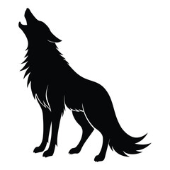 Black silhouette of a wolf howling on a white background animal wild
