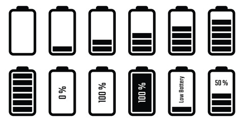 Battery level display mark set, vector illustration, battery icon, battery level icon set
