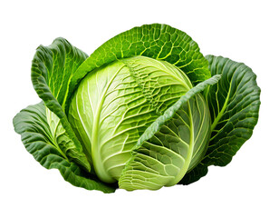 Obraz premium Fresh green cabbage head presents crisp leaves and vibrant color, showcasing a healthy, natutt.png