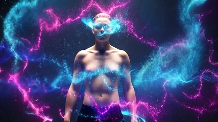 Human Aura Energy Field Glowing With Cosmic Particles and Light Trails - Powered by Adobe