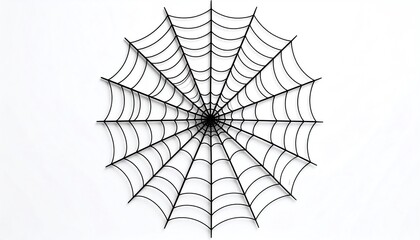 Stunning black spider web captured on a pristine white background emphasizing intricate details