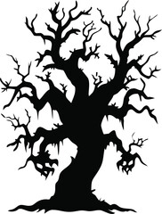 Silhouette of a Haunted Tree with Twisted Branches and Sharp Angles