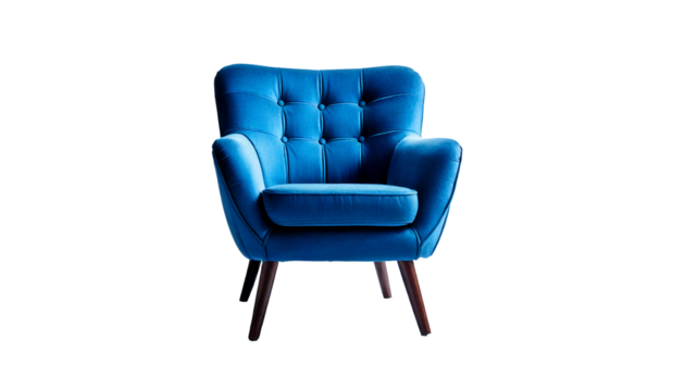 front view blue long chair on white background, object, copy space