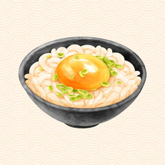 Watercolor hand painting illustration of japanese food udon noodles