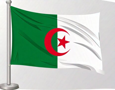 national flag of Algeria in the original colours and proportions on the stick jpg - Powered by Adobe