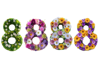 Set 8 made from flowers isolated on a transparent or white background