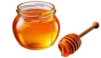  Honey splash, honey spoon with jar, close-up, isolated on white background, created wit png